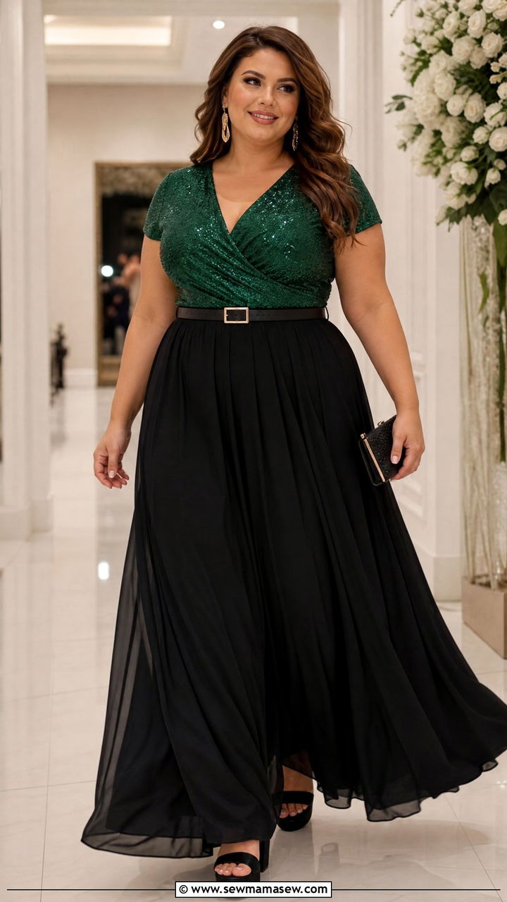 Plus Size Sparkly Top With Maxi Skirt - 20 plus size sparkly top outfit ideas