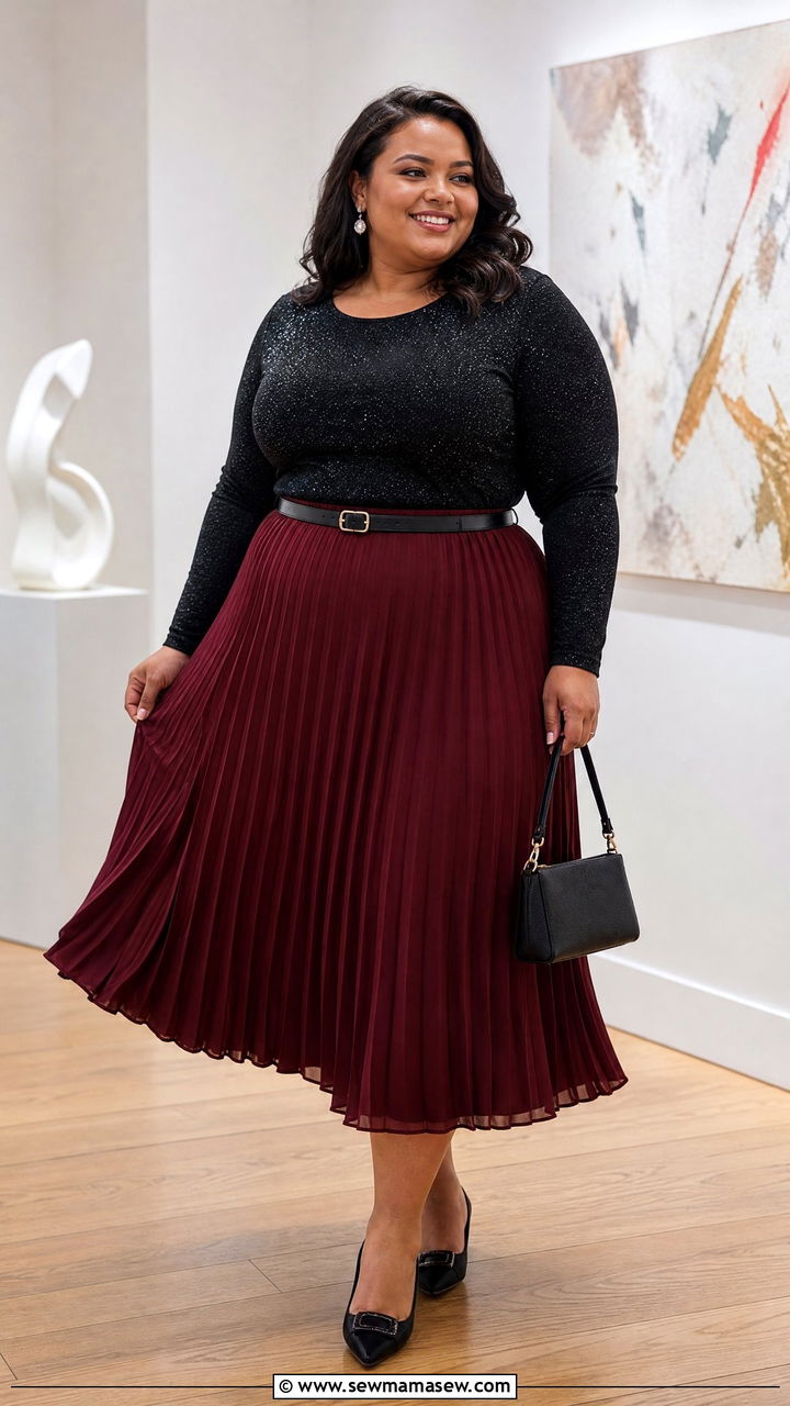 Plus Size Sparkly Top With Pleated Skirt - 20 plus size sparkly top outfit ideas