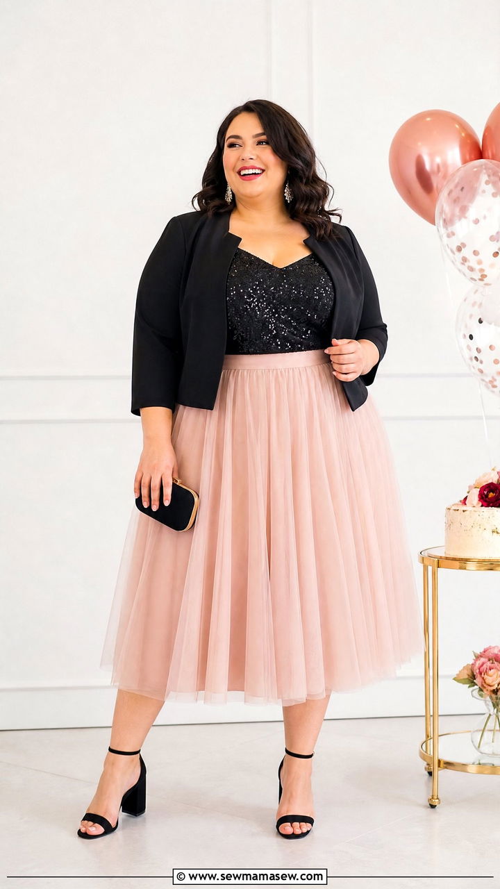 Plus Size Sparkly Top With Tulle Skirt - 20 plus size sparkly top outfit ideas