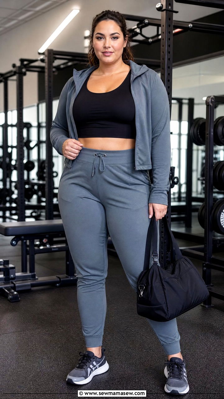 Plus Size Sports Bra And Joggers Gym Outfit - 20 plus size gym outfit ideas