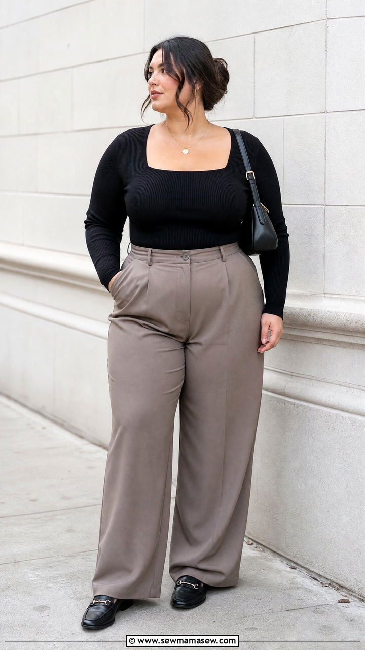 Plus Size Square Neck Top Outfit - 20 plus size minimalist top outfit ideas