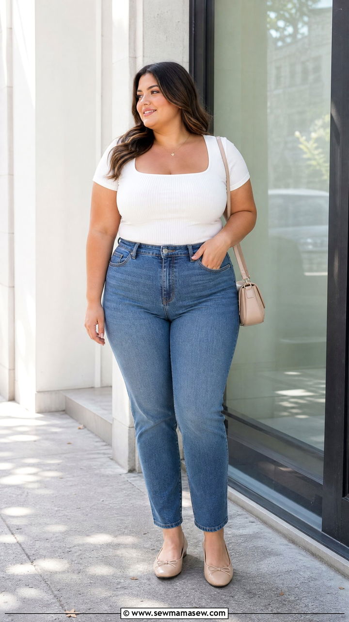 Plus Size Square Neck Top Outfit - 20 plus size clean girl top outfit ideas