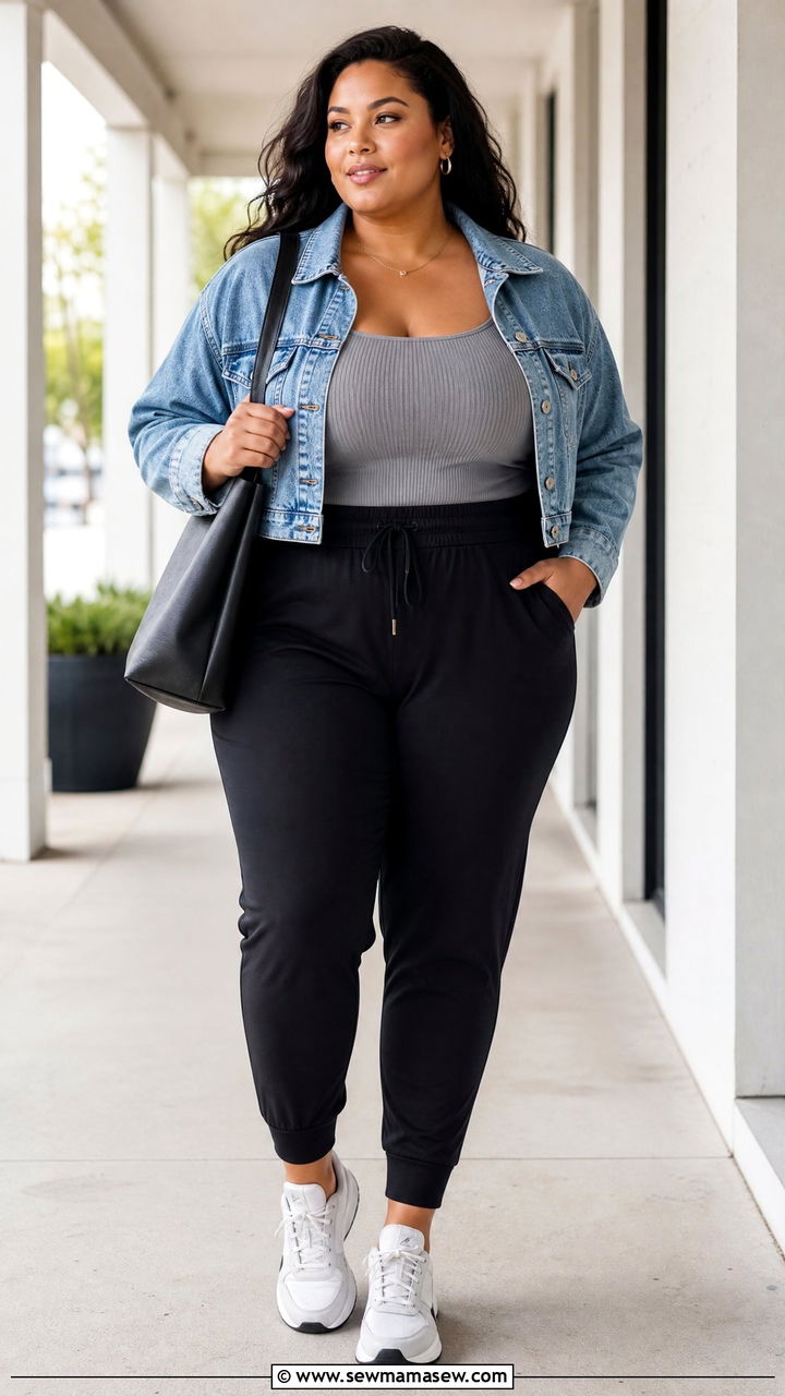 Plus Size Square Neck Top With Joggers - 20 plus size square neck top outfit ideas