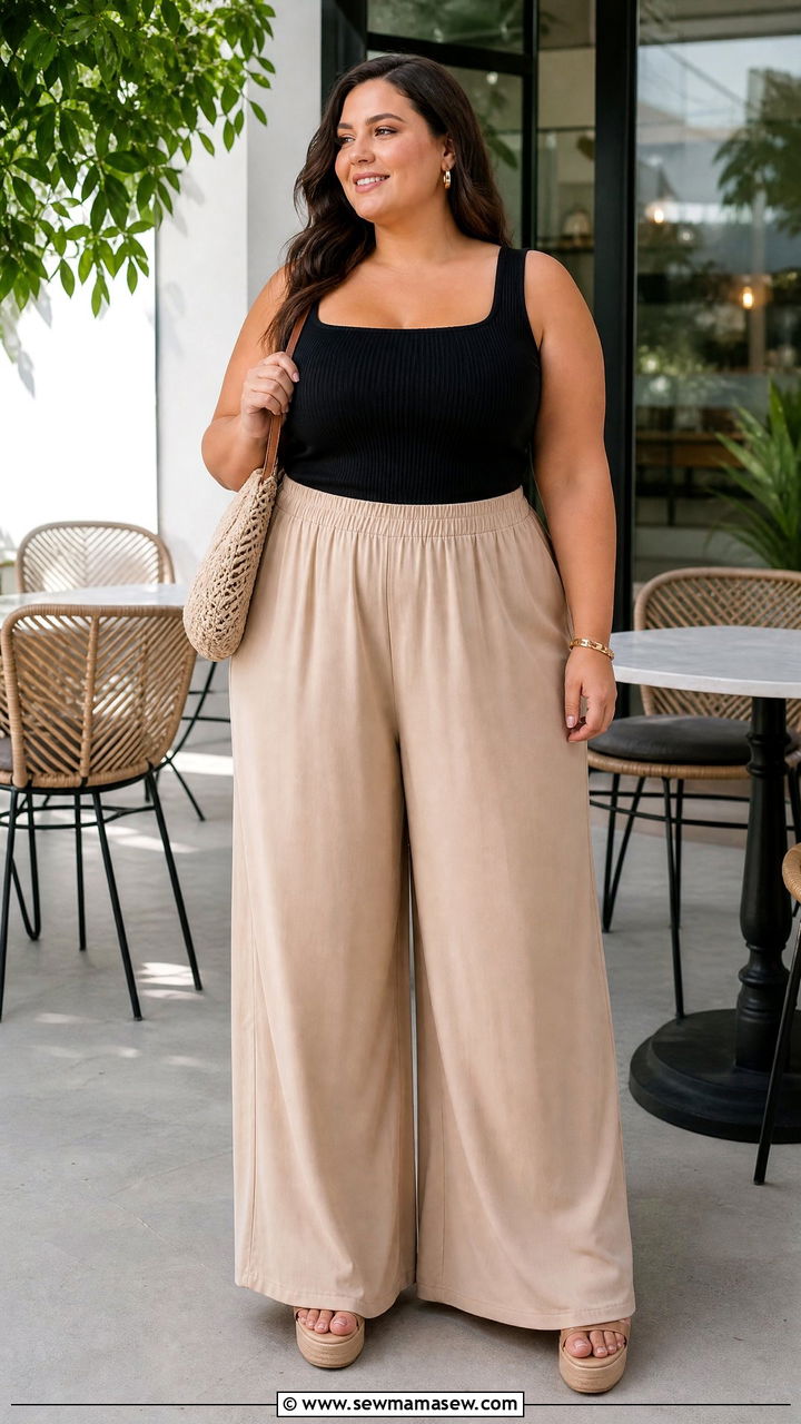 Plus Size Square Neck Top With Palazzo Pants - 20 plus size tops for big bust outfit ideas