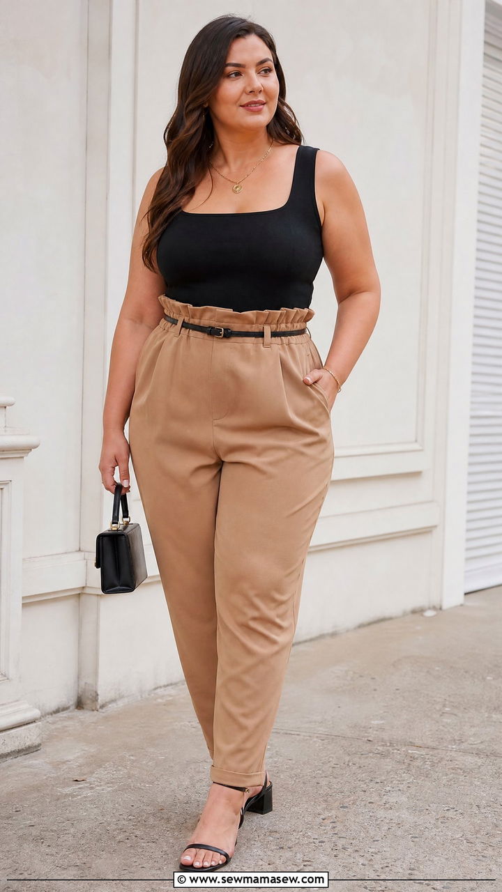 Plus Size Square Neck Top With Paperbag Pants - 20 plus size square neck top outfit ideas