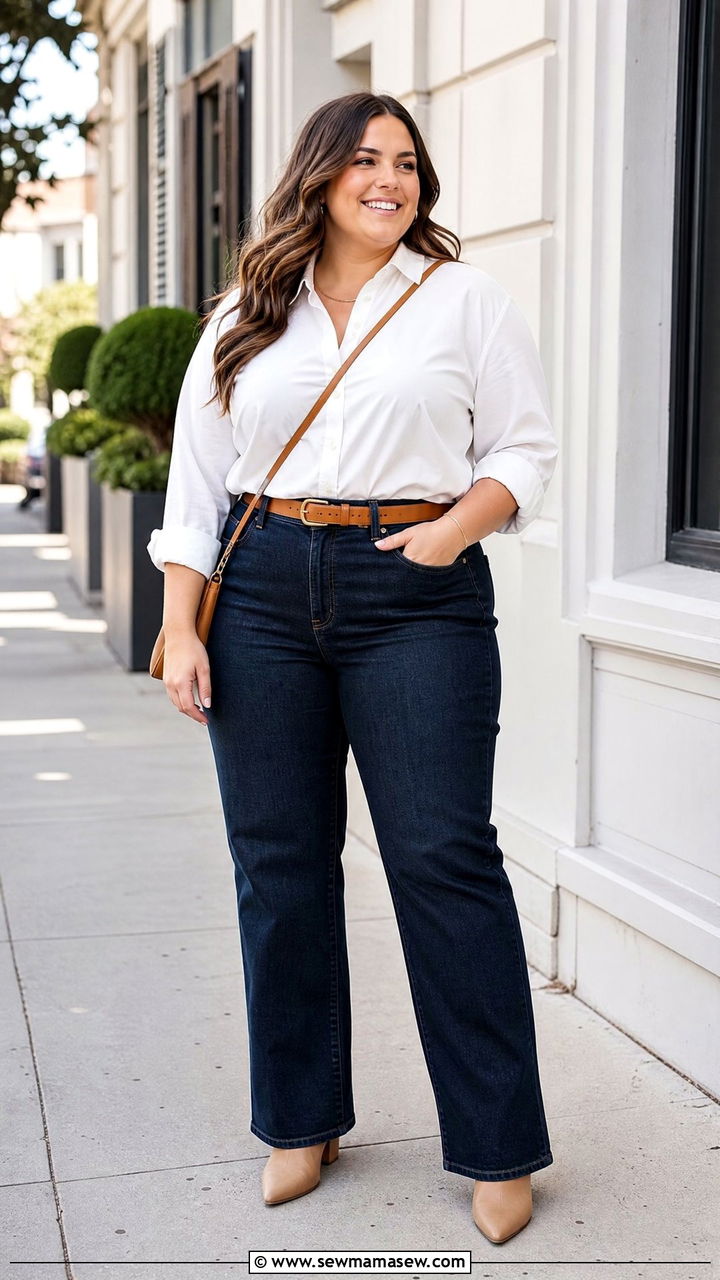 Plus Size Straight Leg Jeans Outfit - 20 plus size outfits to elongate legs