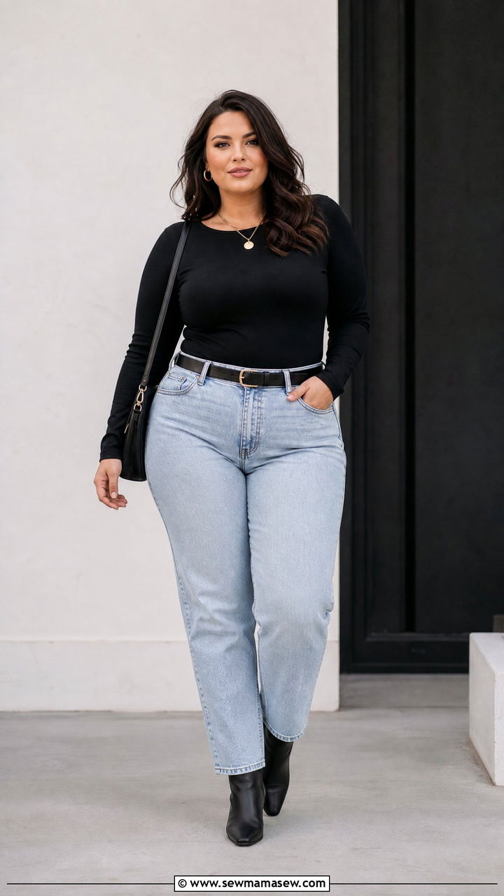 Plus Size Straight Leg Jeans With Black Top - 20 plus size straight leg jeans outfit ideas