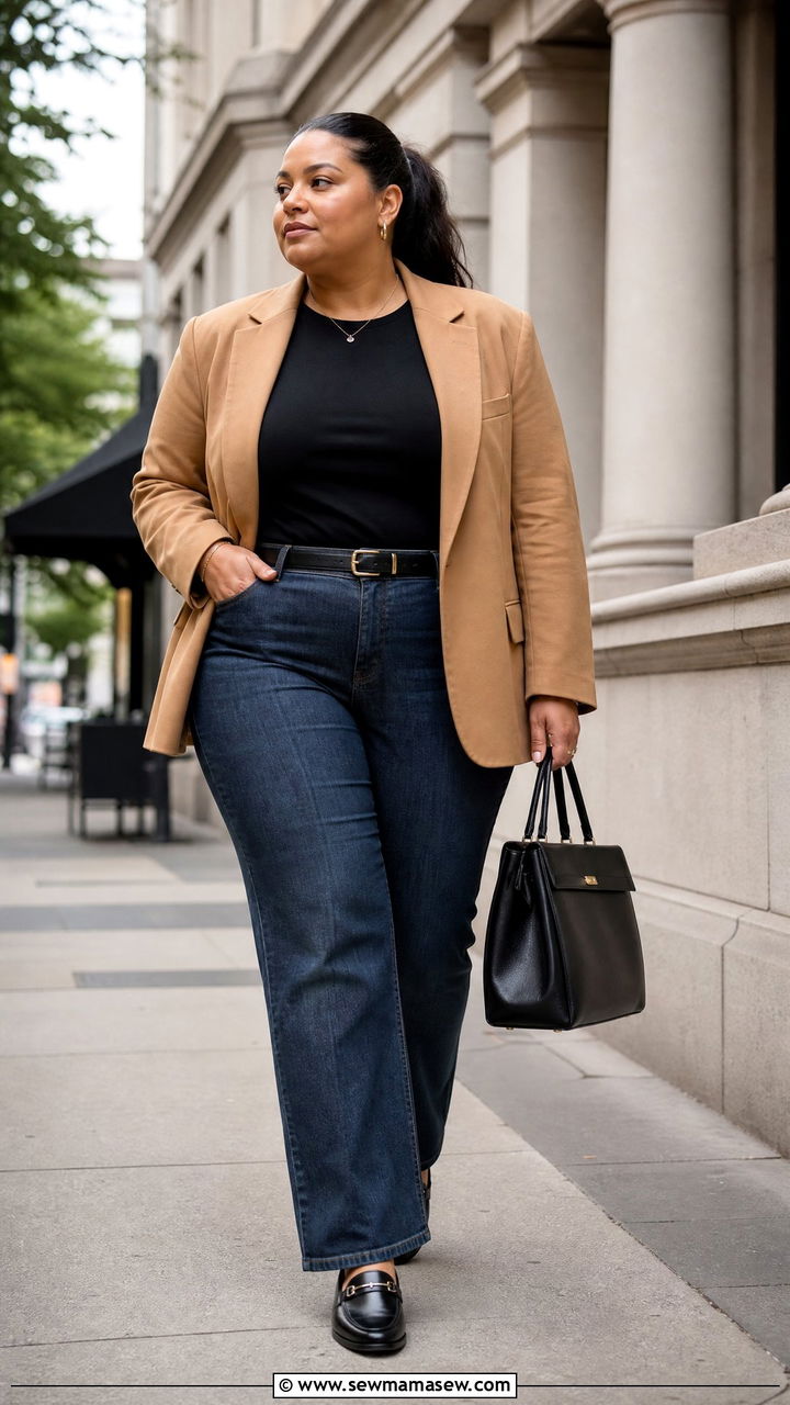 Plus Size Straight Leg Jeans With Blazer - 20 plus size straight leg jeans outfit ideas