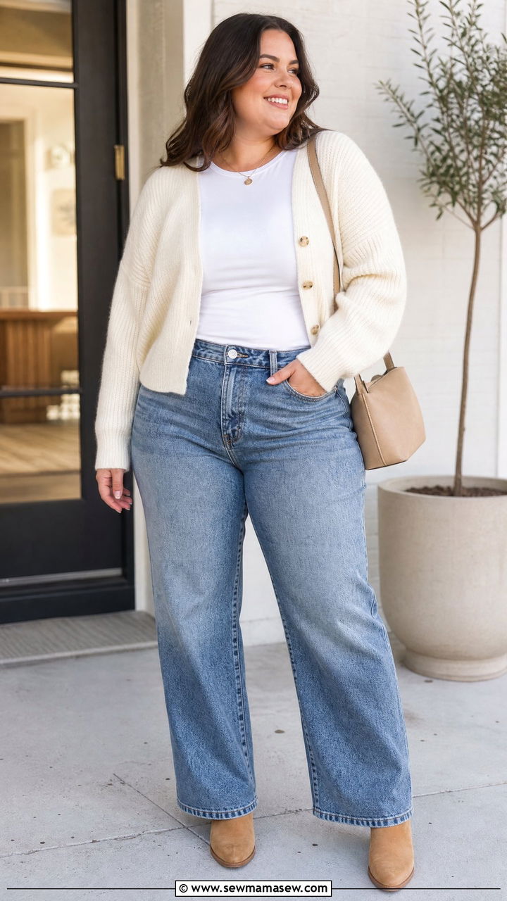 Plus Size Straight Leg Jeans With Cardigan - 20 plus size straight leg jeans outfit ideas