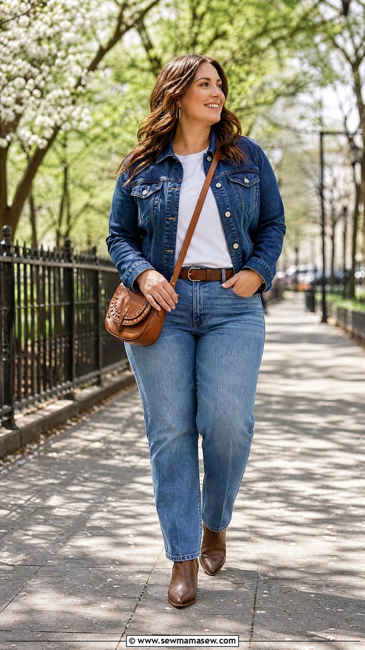 Plus Size Straight Leg Jeans With Denim Jacket - 20 plus size straight leg jeans outfit ideas
