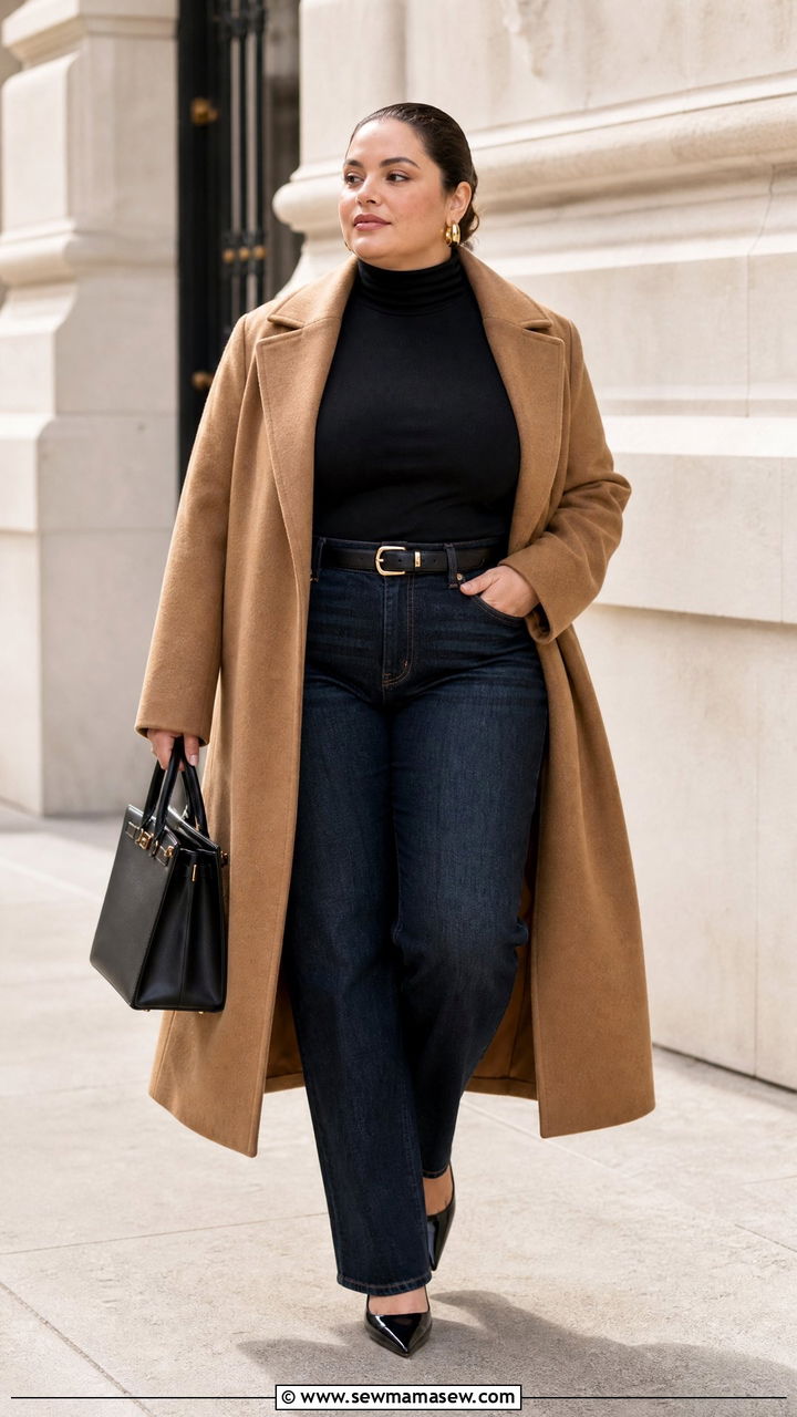 Plus Size Straight Leg Jeans With Long Coat - 20 plus size straight leg jeans outfit ideas