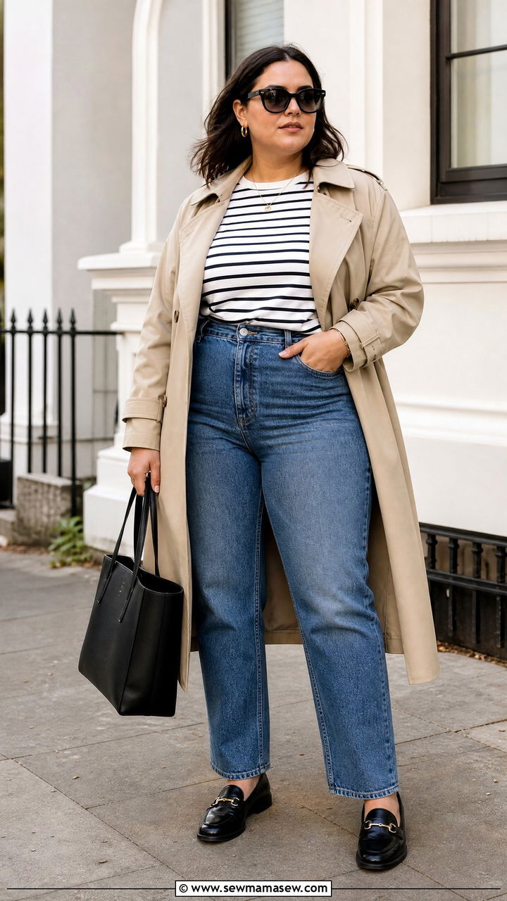 Plus Size Straight Leg Jeans With Trench Coat - 20 plus size straight leg jeans outfit ideas