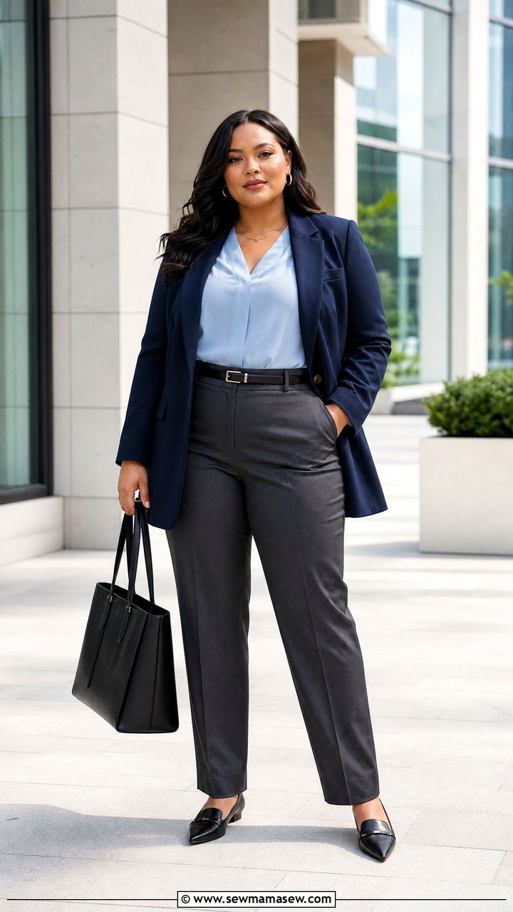 Plus Size Straight Leg Trousers Outfit - 20 slimming plus size outfit ideas