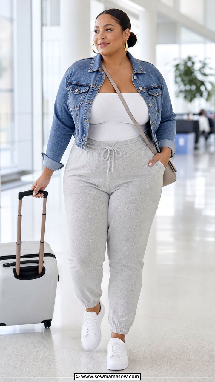 Plus Size Strapless Top With Joggers - 20 plus size strapless top outfit ideas