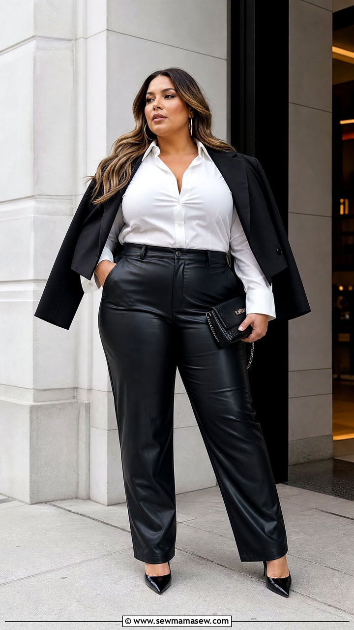 Plus Size Strapless Top With Leather Pants - 20 plus size strapless top outfit ideas