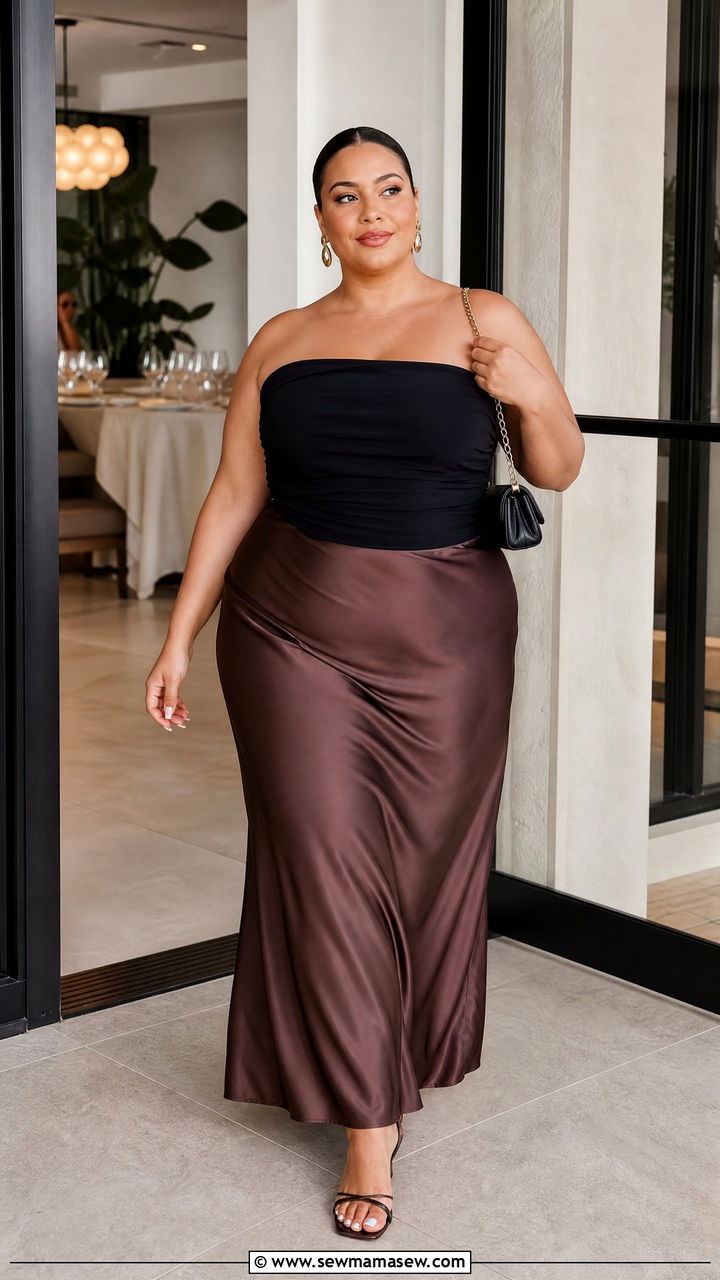 Plus Size Strapless Top With Satin Skirt - 20 plus size strapless top outfit ideas