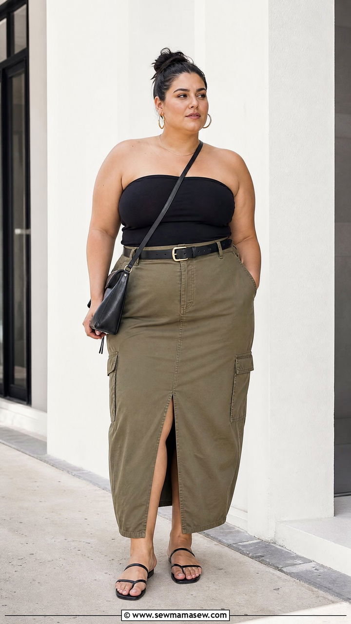 Plus Size Strapless Top With Utility Skirt - 20 plus size strapless top outfit ideas