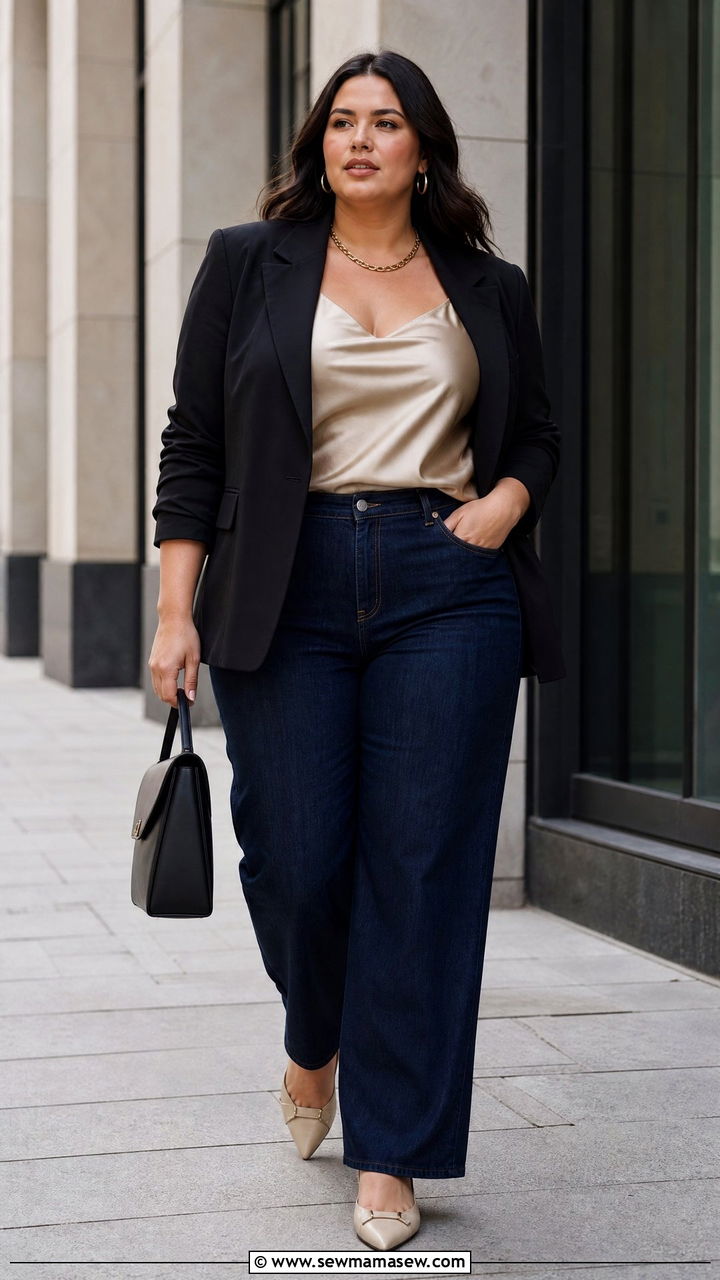 Plus Size Strappy Cami Top With Blazer - 20 plus size strappy cami top outfit ideas