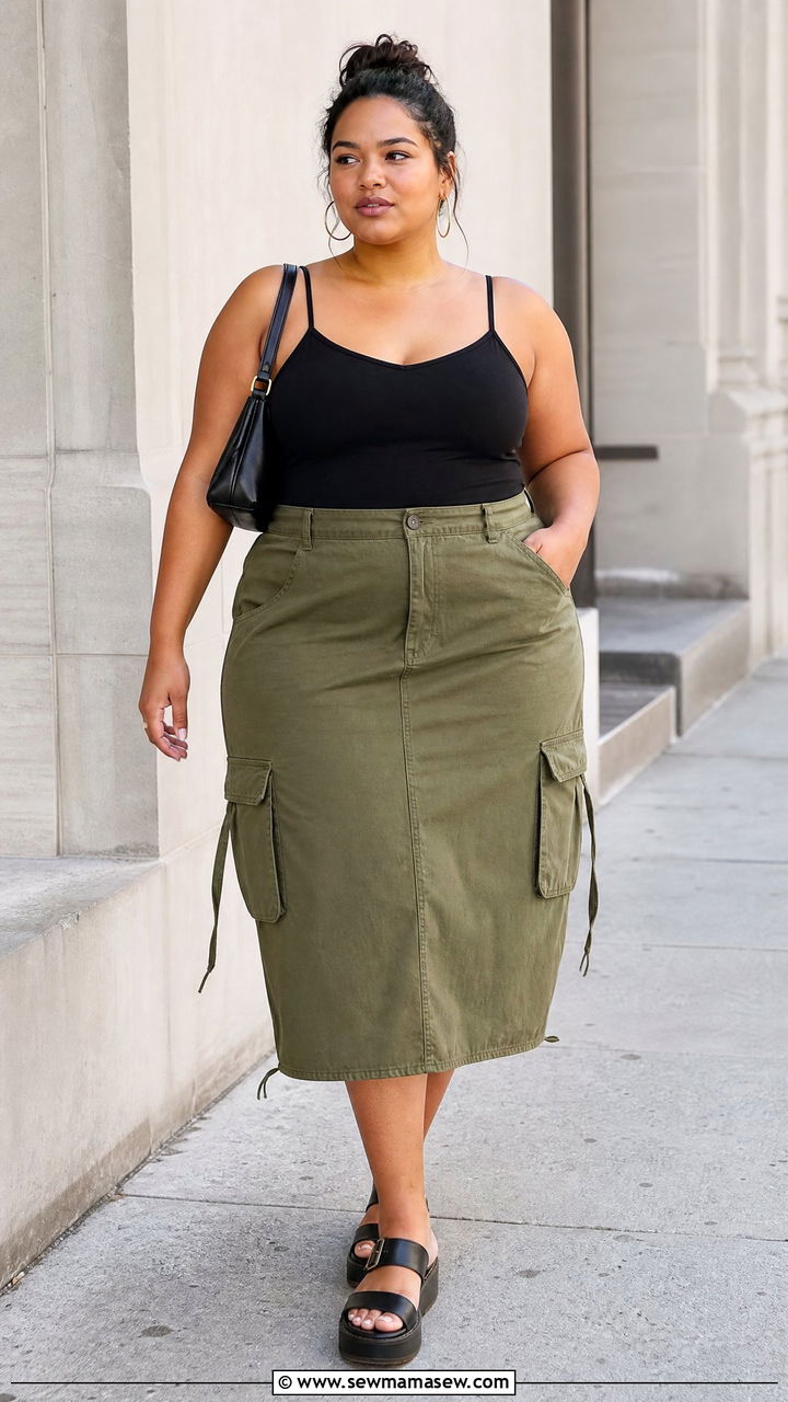 Plus Size Strappy Cami Top With Cargo Skirt - 20 plus size strappy cami top outfit ideas