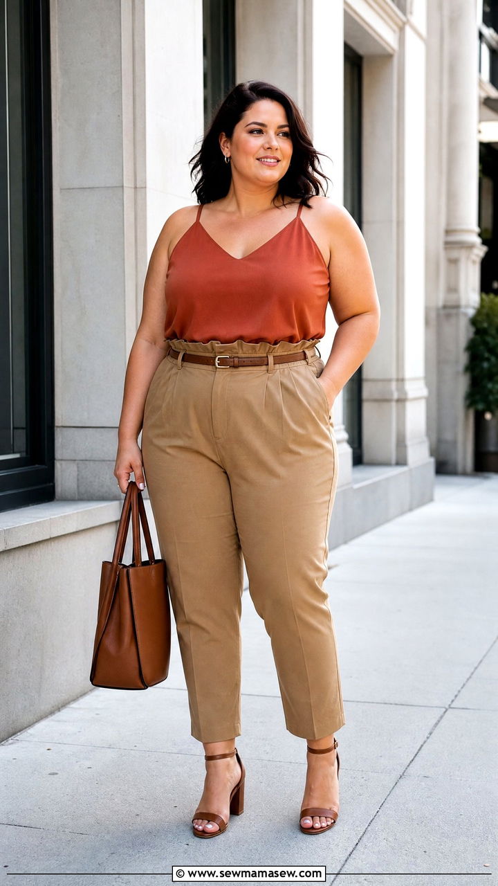 Plus Size Strappy Cami Top With Paperbag Pants - 20 plus size strappy cami top outfit ideas