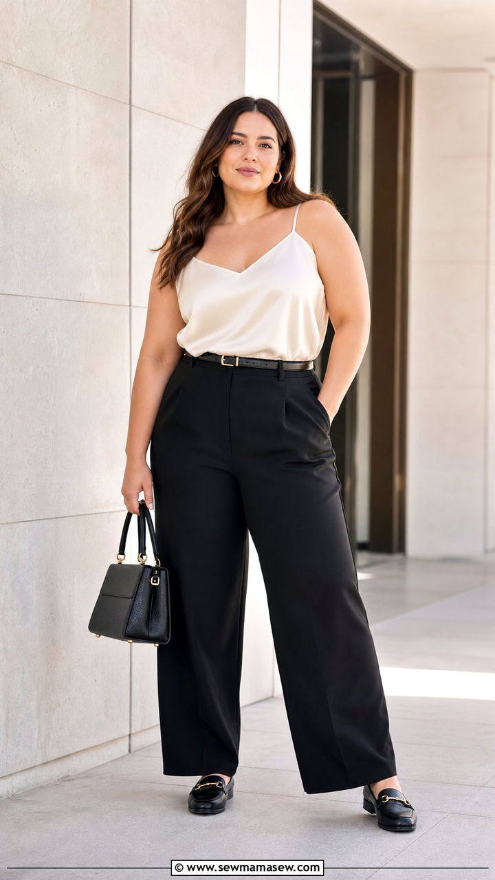 Plus Size Strappy Cami Top With Tailored Trousers - 20 plus size strappy cami top outfit ideas