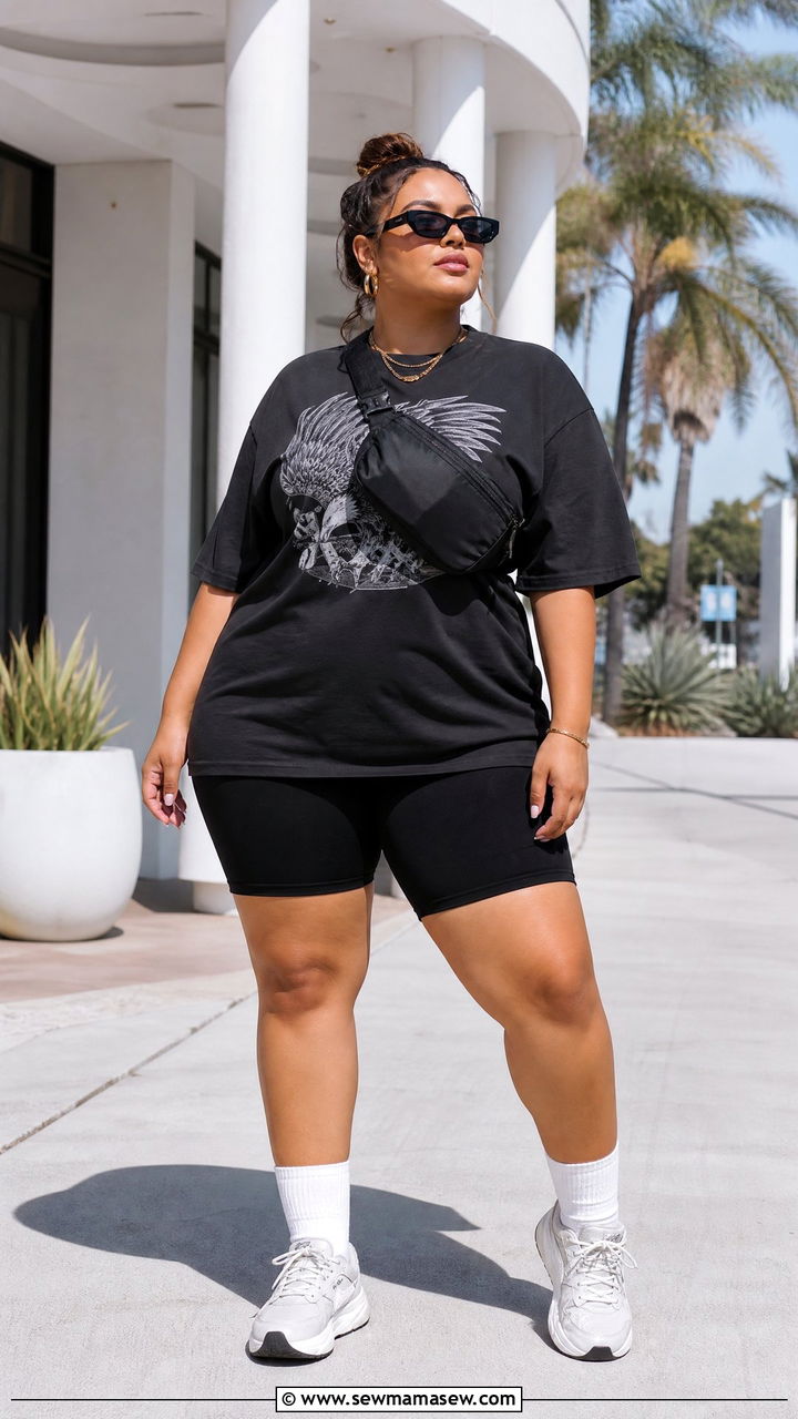 Plus Size Streetwear Biker Shorts And Oversized Tee Outfit - 20 plus size streetwear outfit ideas