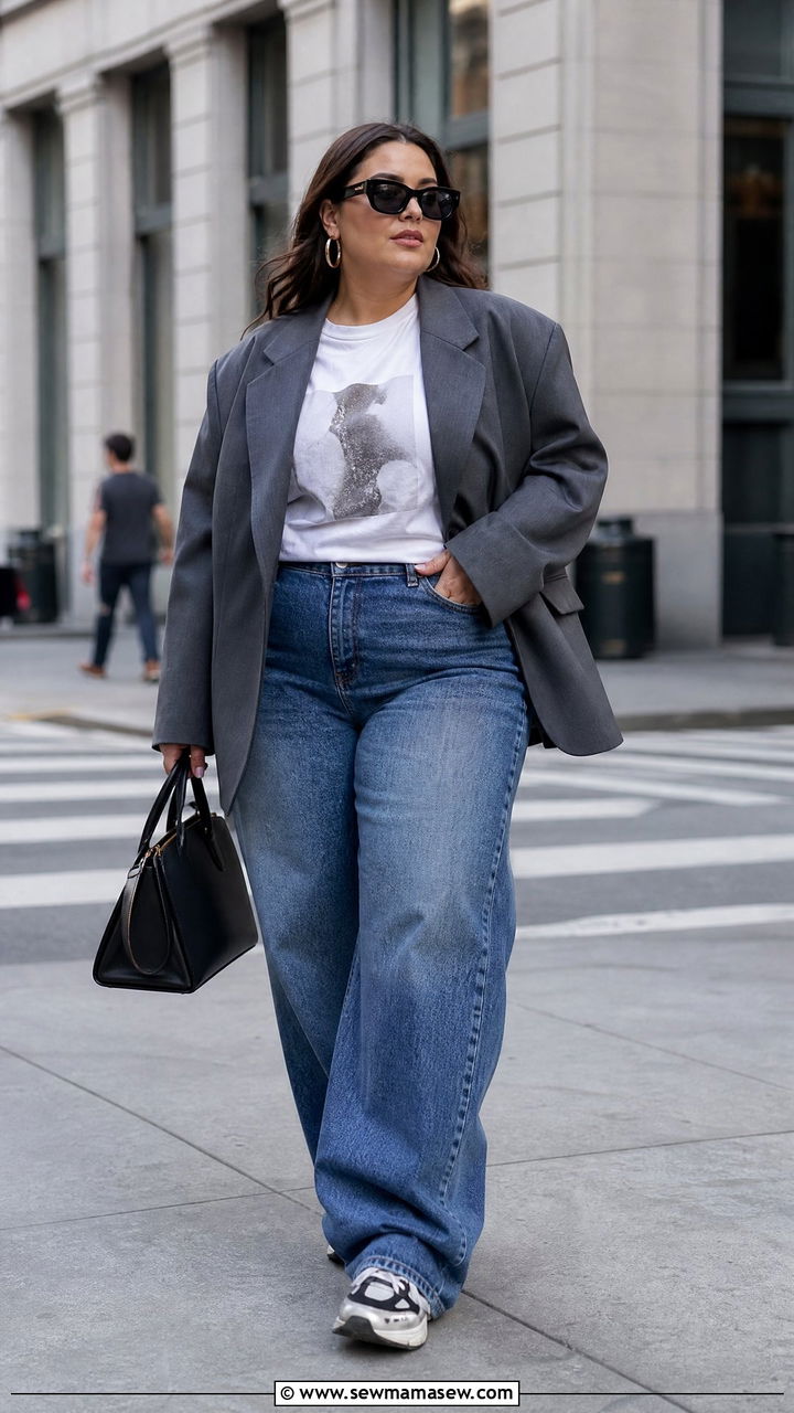 Plus Size Streetwear Blazer And Baggy Jeans Outfit - 20 plus size streetwear outfit ideas