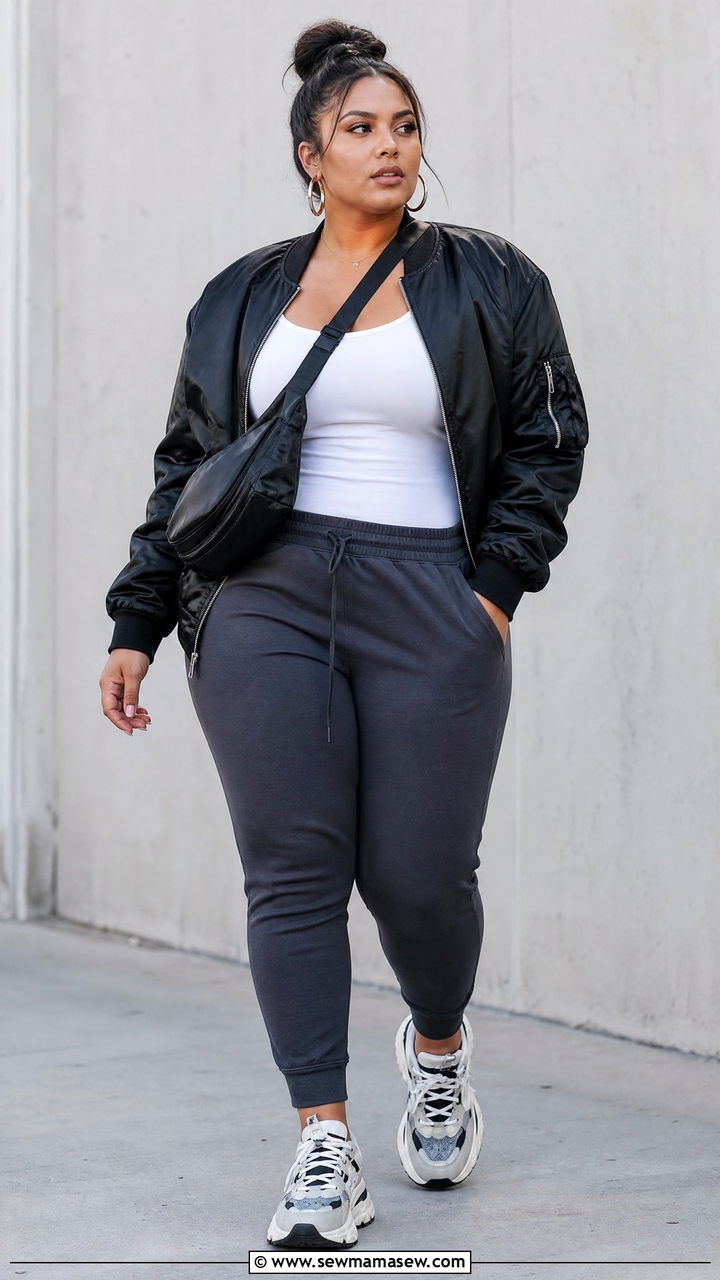 Plus Size Streetwear Bomber Jacket And Joggers Outfit - 20 plus size streetwear outfit ideas