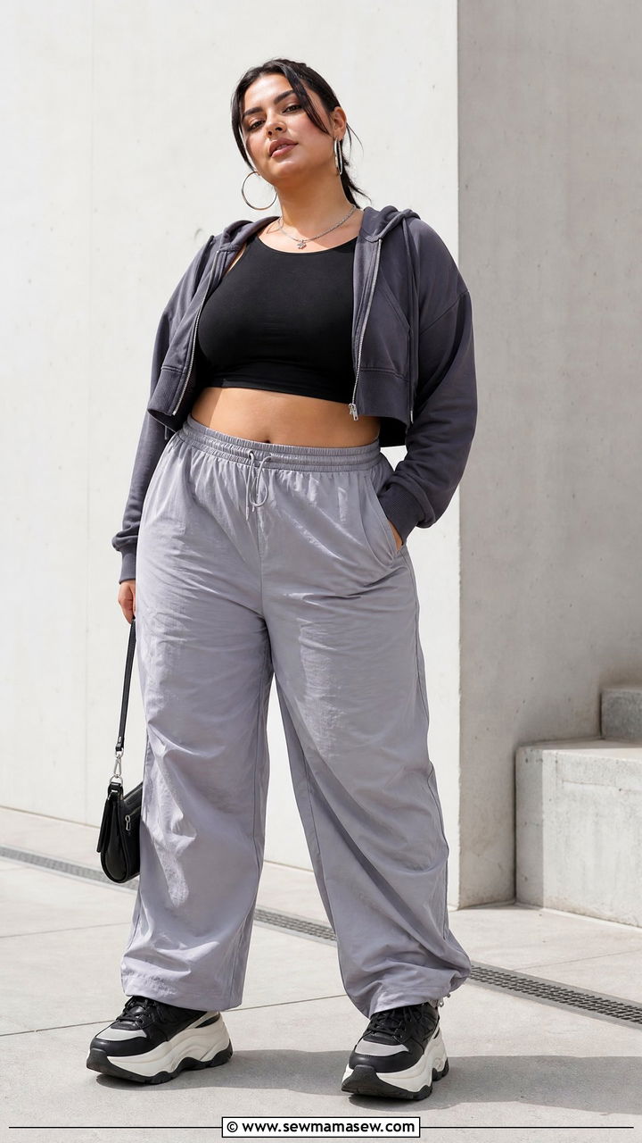 Plus Size Streetwear Crop Top And Parachute Pants Outfit - 20 plus size streetwear outfit ideas