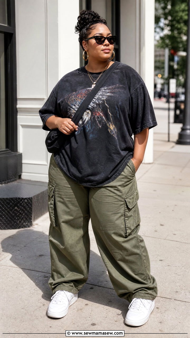 Plus Size Streetwear Graphic Tee And Cargo Pants Outfit - 20 plus size streetwear outfit ideas