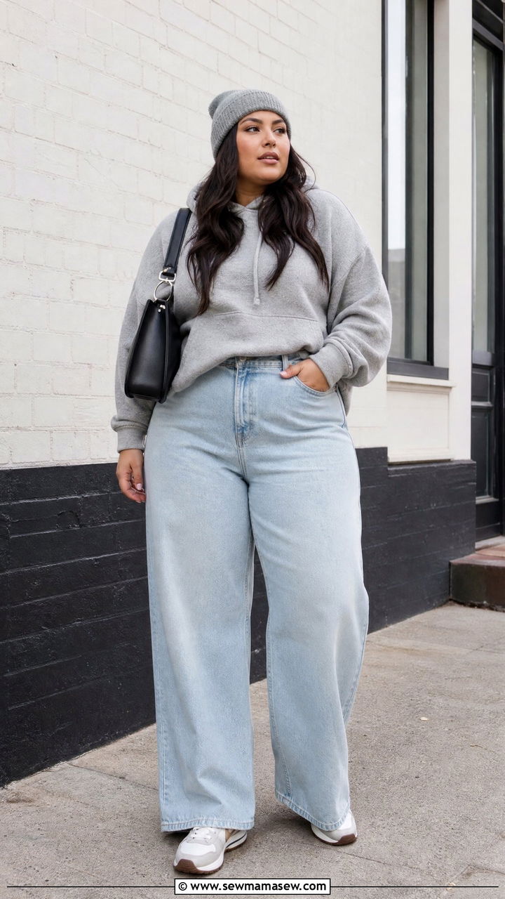 Plus Size Streetwear Hoodie And Wide Leg Jeans Outfit - 20 plus size streetwear outfit ideas