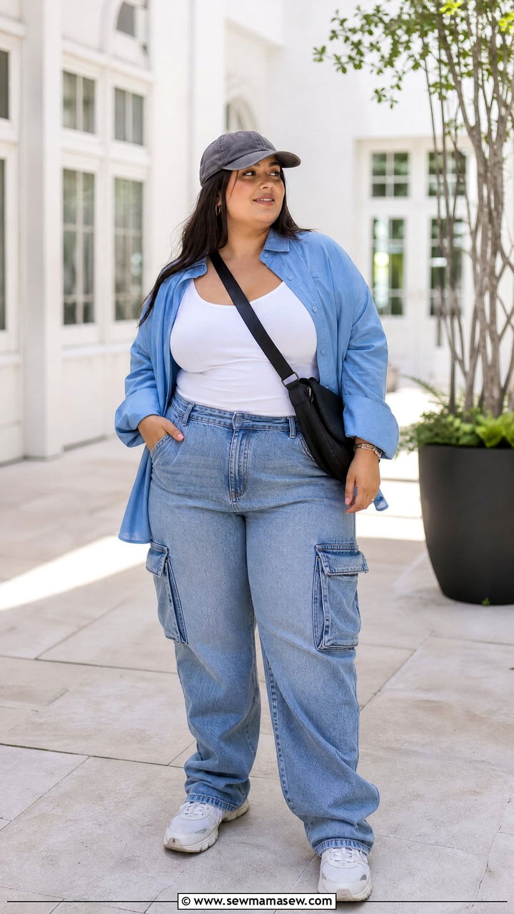 Plus Size Streetwear Oversized Button Up And Cargo Jeans Outfit - 20 plus size streetwear outfit ideas