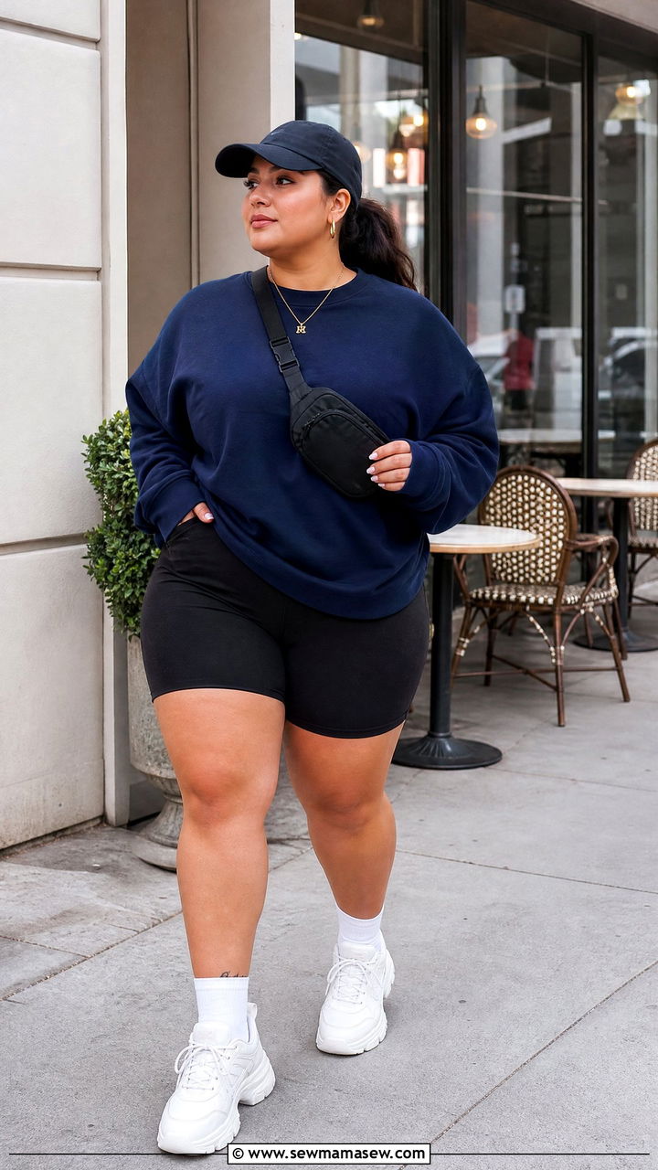 Plus Size Streetwear Oversized Sweatshirt And Bike Shorts Outfit - 20 plus size streetwear outfit ideas