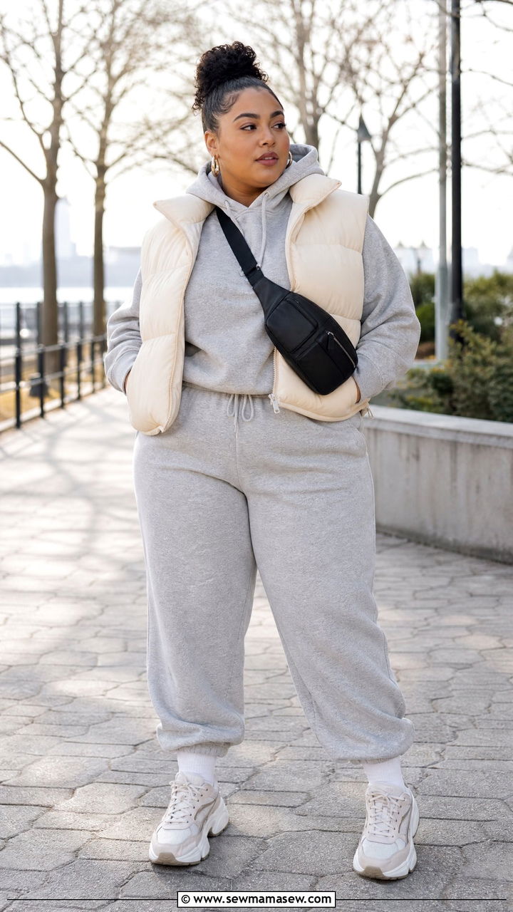 Plus Size Streetwear Puffer Vest And Sweatpants Outfit - 20 plus size streetwear outfit ideas