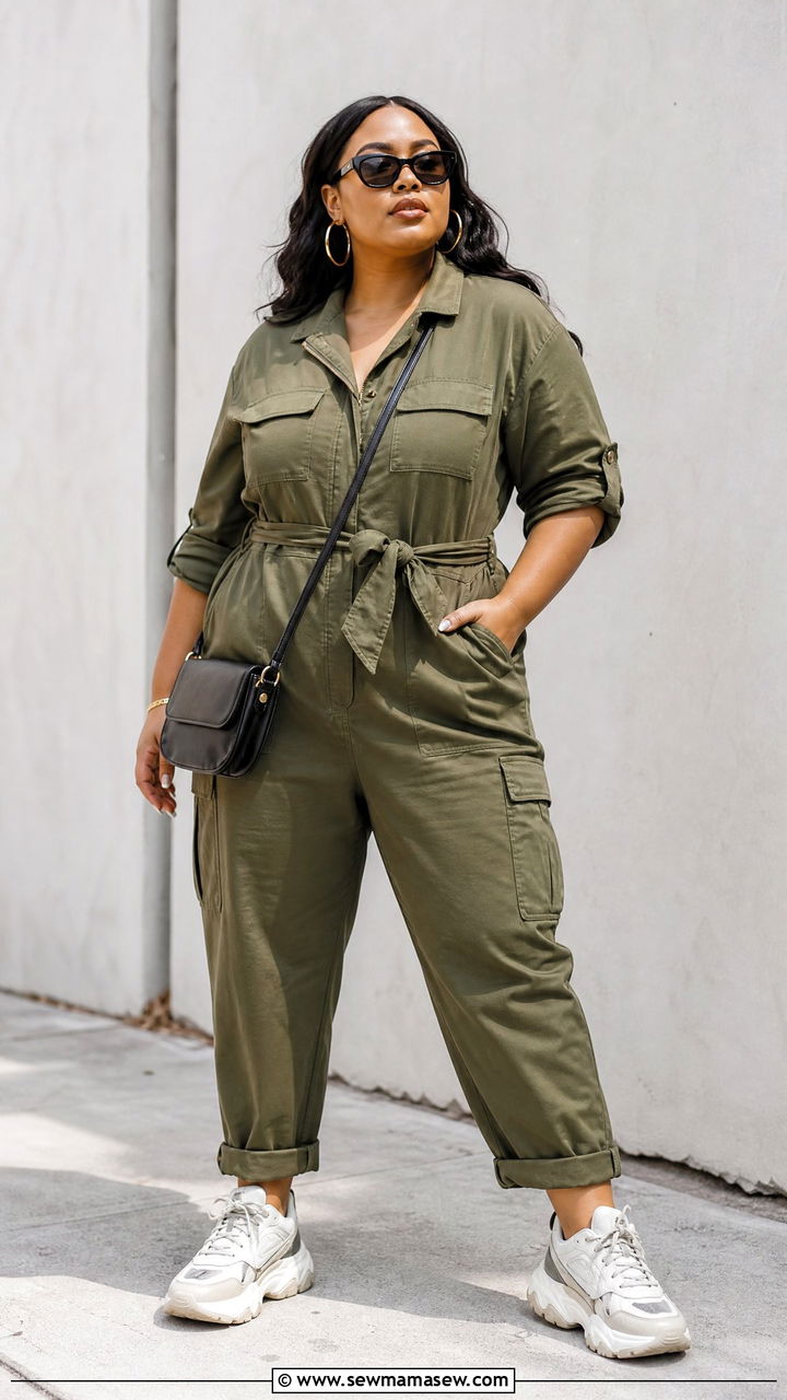 Plus Size Streetwear Utility Jumpsuit And Sneakers Outfit - 20 plus size streetwear outfit ideas