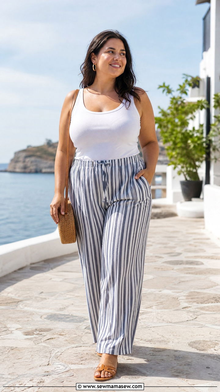 Plus Size Striped Linen Pants Outfit - 20 plus size linen summer outfit ideas
