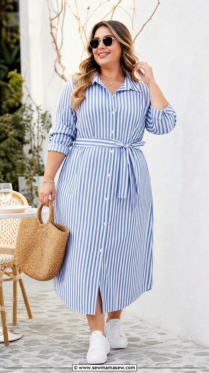 Plus Size Striped Shirt Dress Outfit - 20 plus size shirt dress outfit ideas