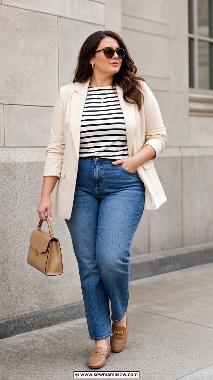 Plus Size Striped T Shirt With Blazer - 20 plus size striped t shirt outfit ideas