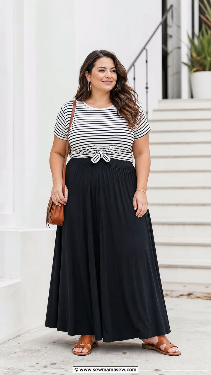Plus Size Striped T Shirt With Maxi Skirt - 20 plus size striped t shirt outfit ideas