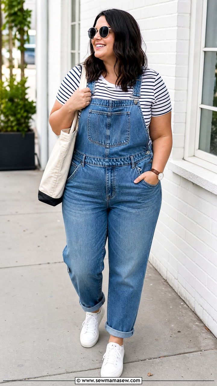 Plus Size Striped T Shirt With Overalls - 20 plus size striped t shirt outfit ideas