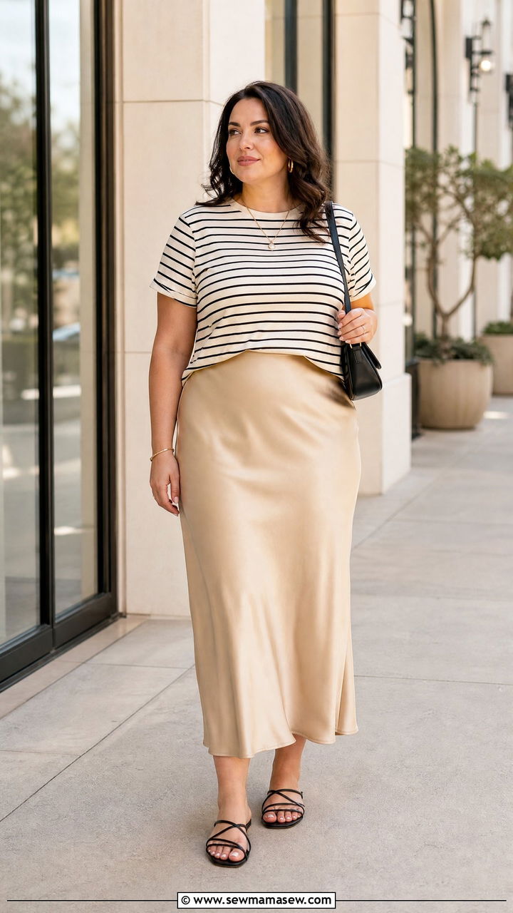 Plus Size Striped T Shirt With Slip Skirt - 20 plus size striped t shirt outfit ideas