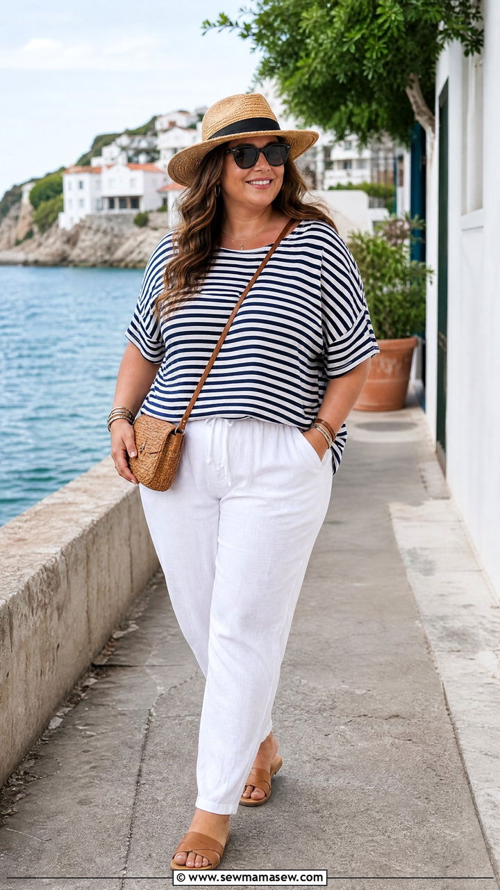 Plus Size Striped Top Outfit - 20 plus size vacation top outfit ideas