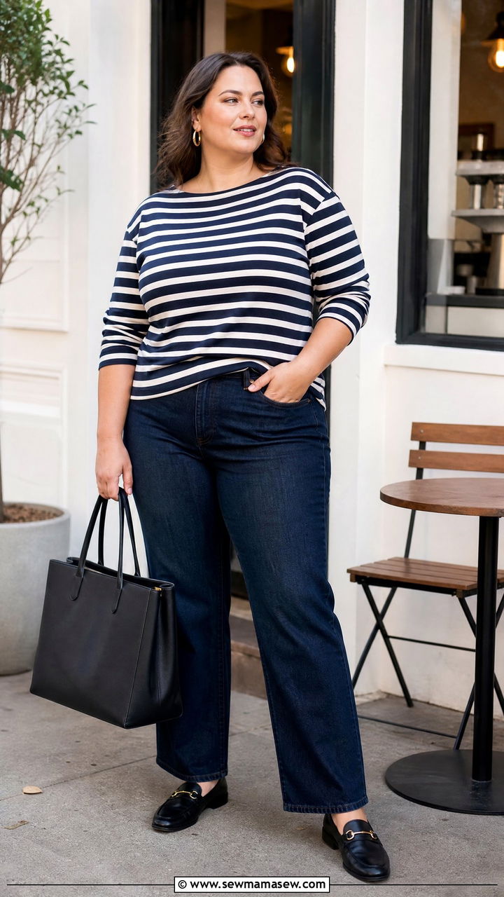 Plus Size Striped Top Outfit - 20 plus size casual top outfit ideas