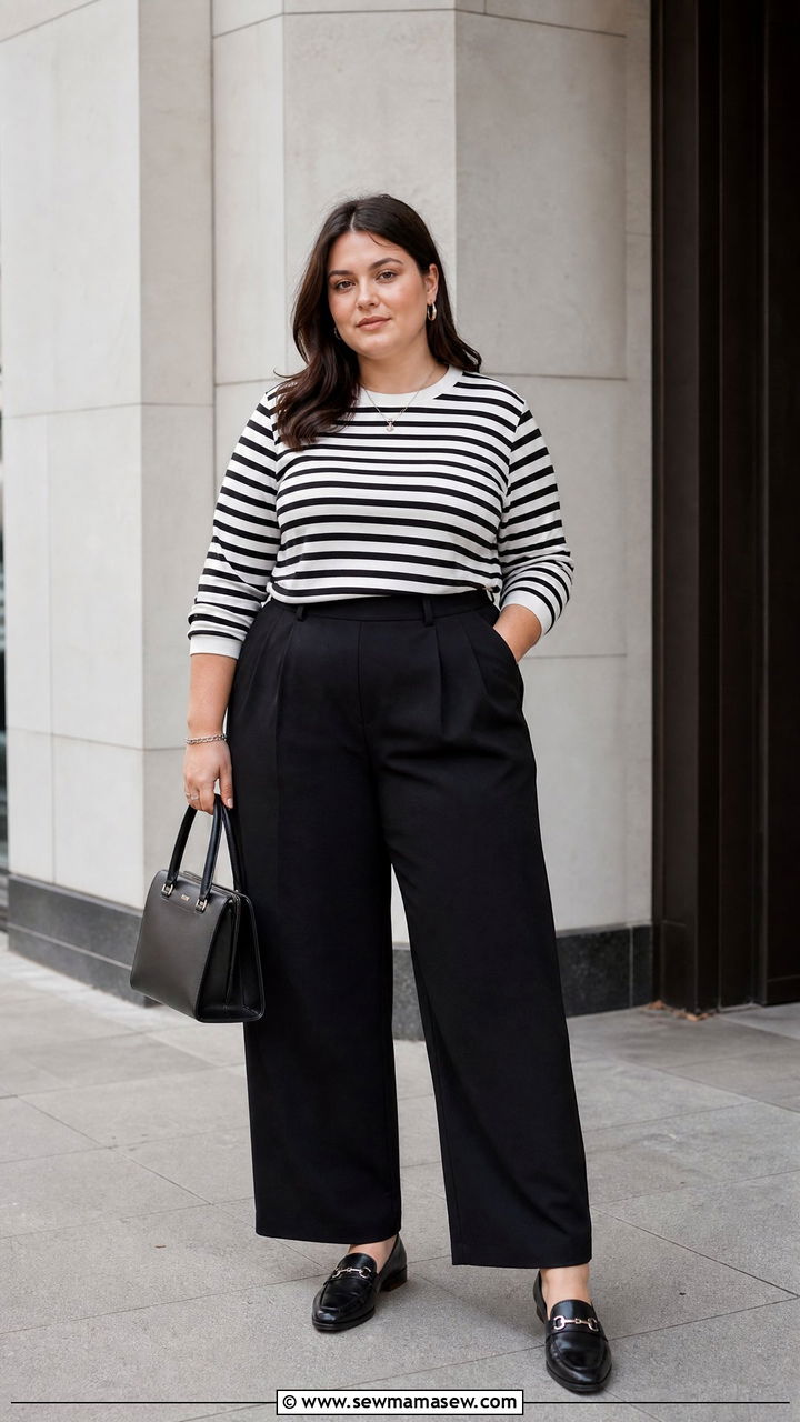 Plus Size Striped Top With Monochrome Outfit - 20 plus size striped top outfit ideas