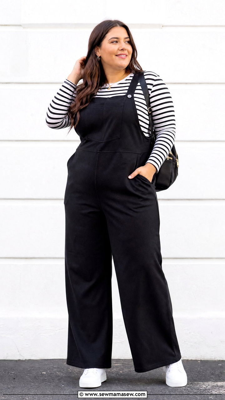 Plus Size Striped Top With Overalls - 20 plus size striped top outfit ideas