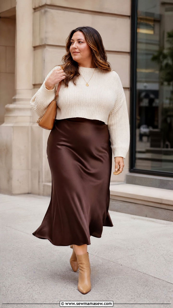 Plus Size Sweater And Satin Skirt Outfit - 20 plus size outfits for women over 30
