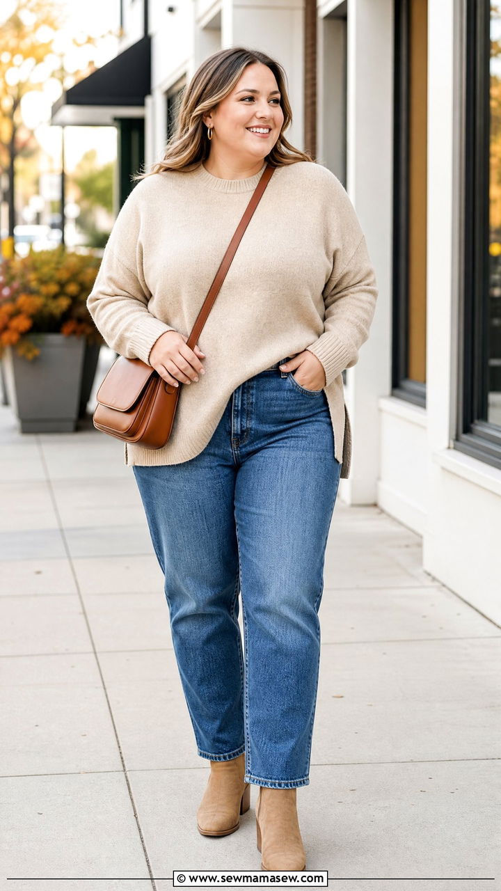 Plus Size Sweater And Straight Jeans Outfit - 20 plus size outfits for big belly
