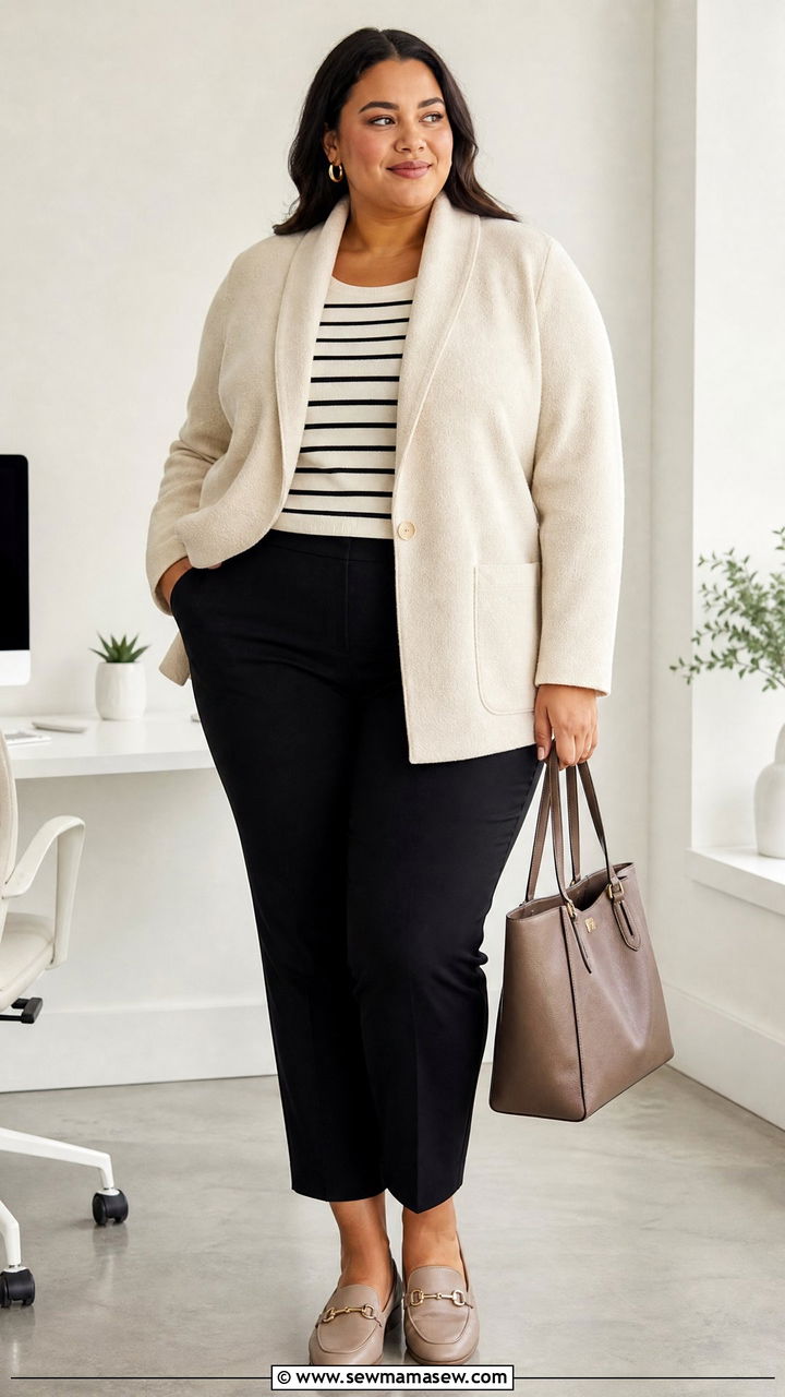 Plus Size Sweater Blazer And Ankle Pants Outfit - 20 plus size outfits for work moms