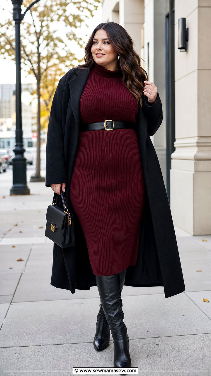 Plus Size Sweater Dress With Belt Outfit - 20 plus size outfits to accentuate waist