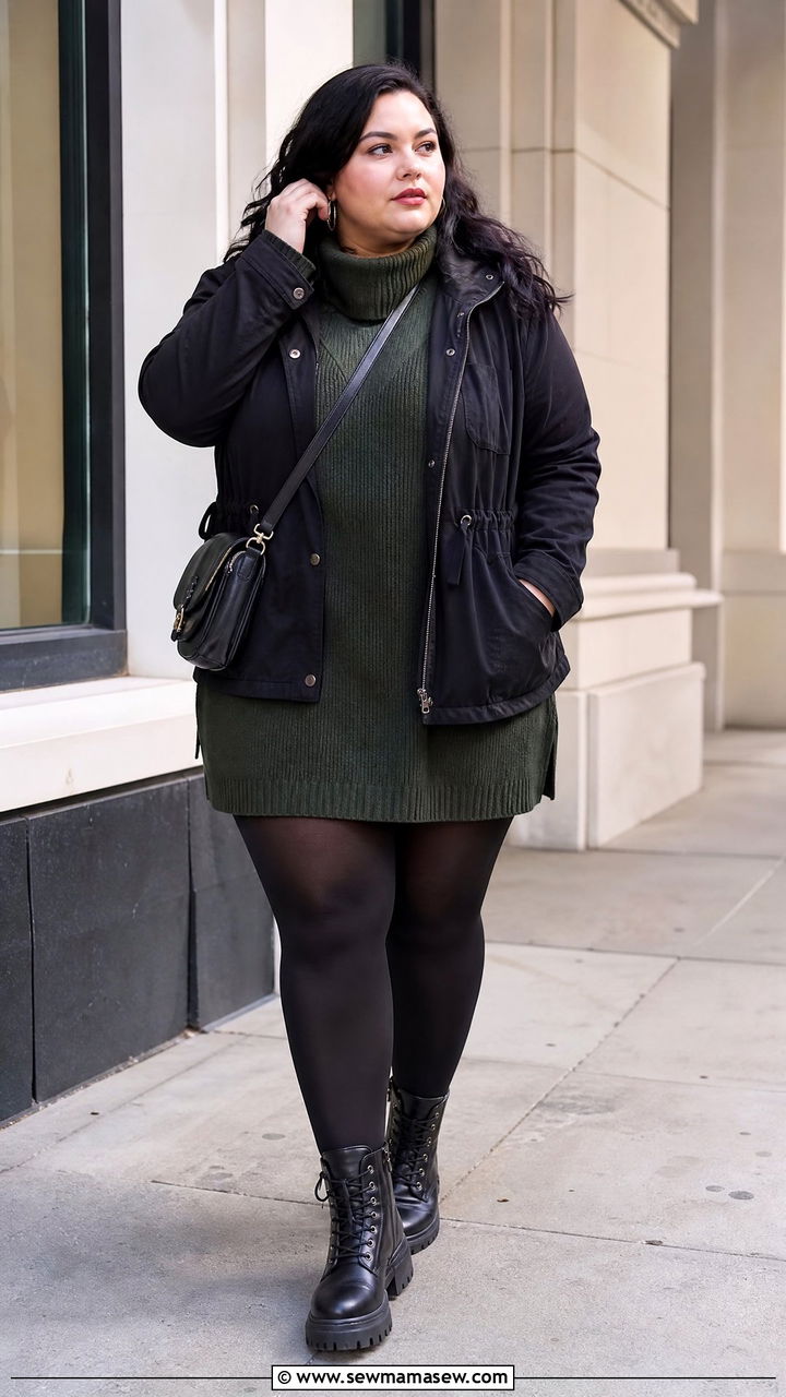 Plus Size Sweater Dress With Combat Boots - 20 plus size sweater dress outfit ideas